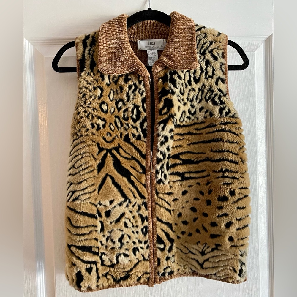 Faux fur and Chenille Ladies Vest (Animal Print)